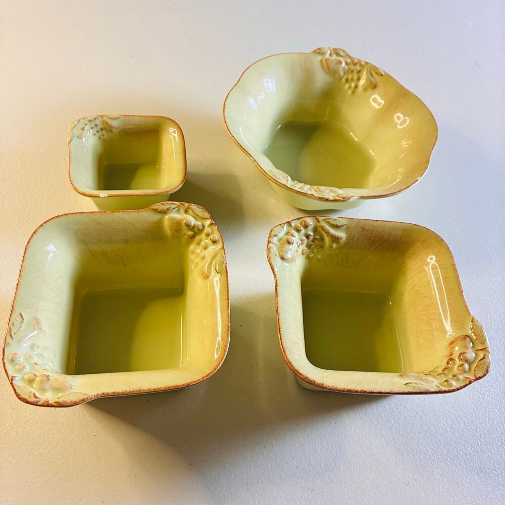 Casafina Casa Stone Madeira Harvest Green Stoneware Bowls Portugal Lot of 4